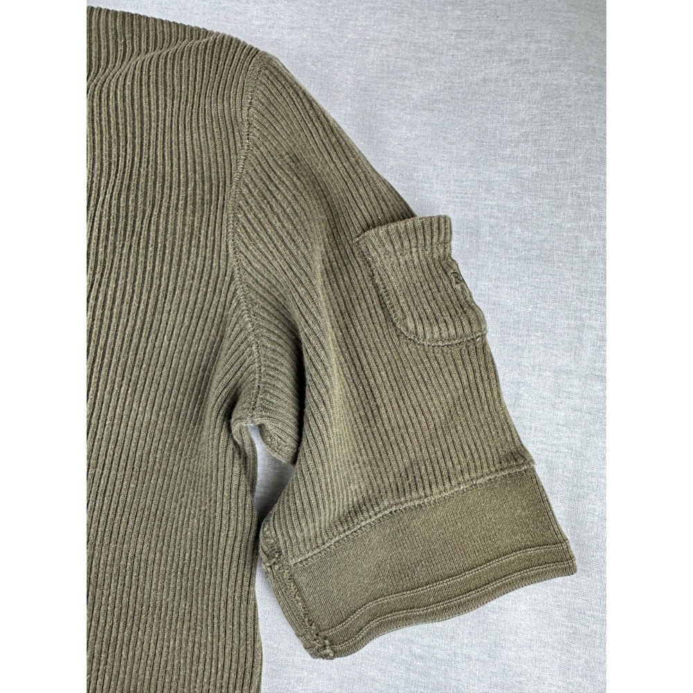 Lauren Ralph Lauren Olive Green Ribbed Knit‎ Elbow Sleeve Top Utility Pocket M - Picture 3 of 6